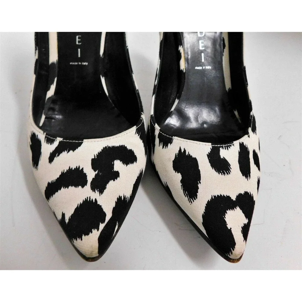 Casadei Black White Animal Print Canvas High Heel Pumps Italy 6 M‎
